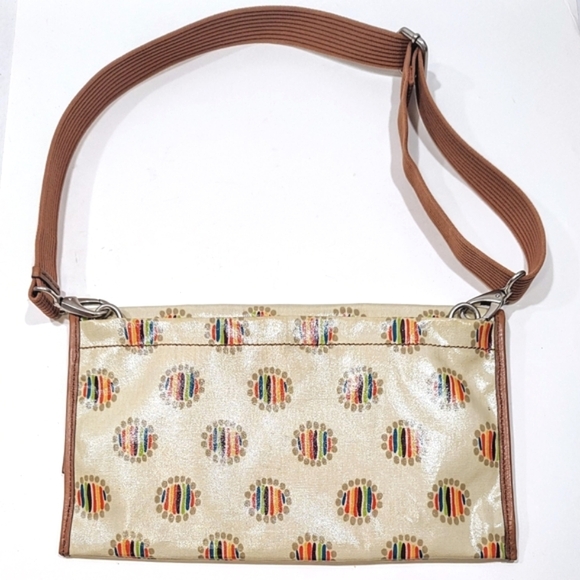 Fossil Key-Per Foldover Convertible Bag Coated Canvas Leather Colorful Dot Print - Picture 2 of 16